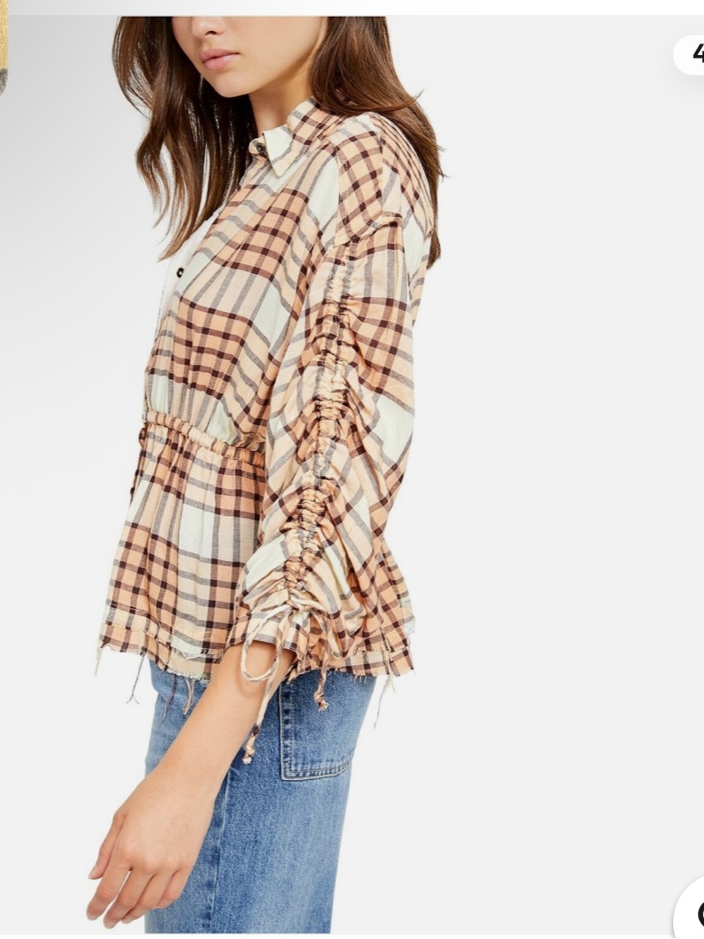 Free People Top M Plaid We the Free Pacific Dawn Drawstring Waist - Picture 2 of 9